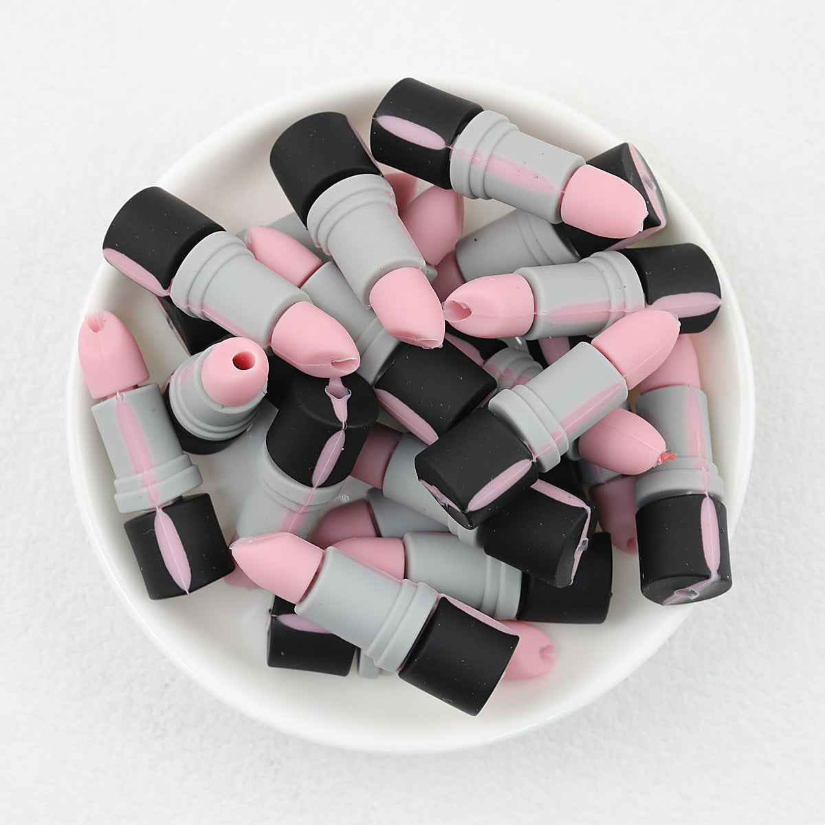 3D Pink Lipstick Silicone Focal Beads 20 pcs