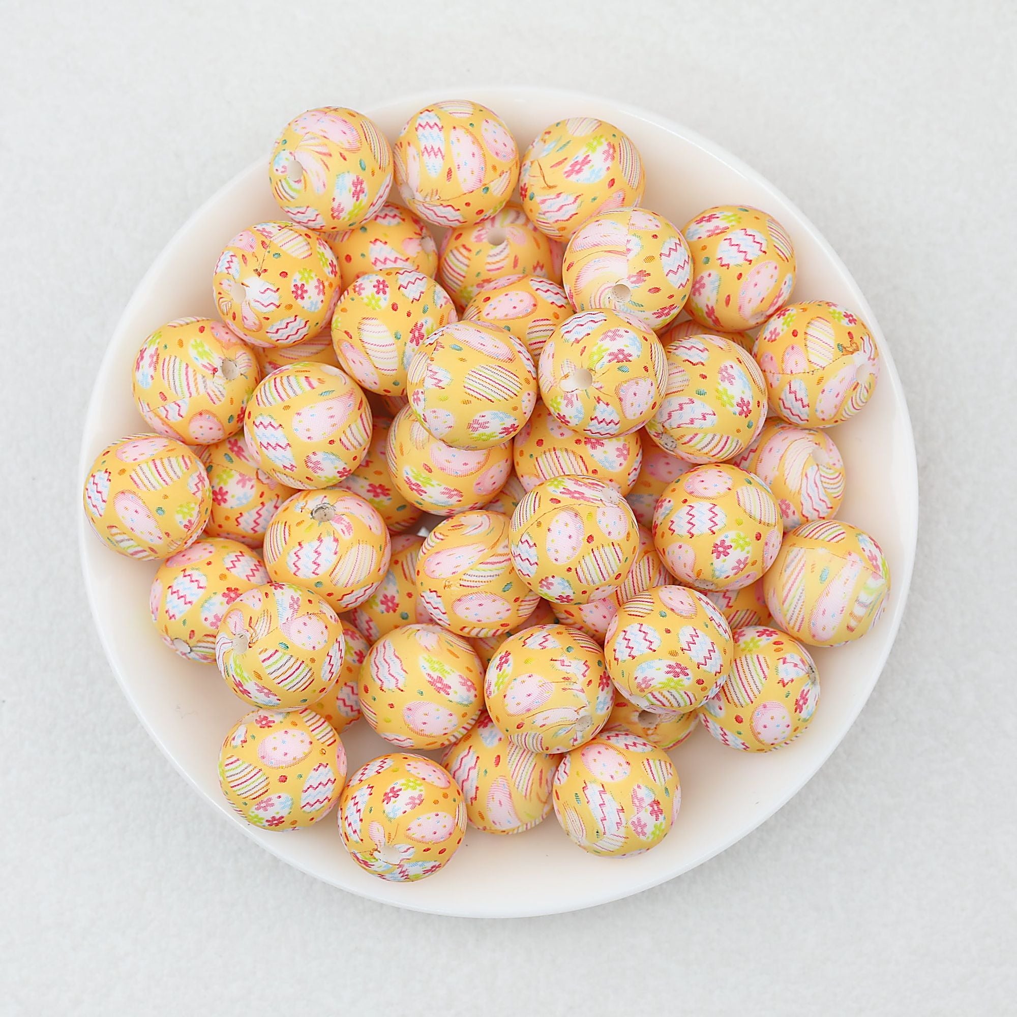 Easter Pattern 15mm Silicone Beads Printed Design 50pcs - Yellow
