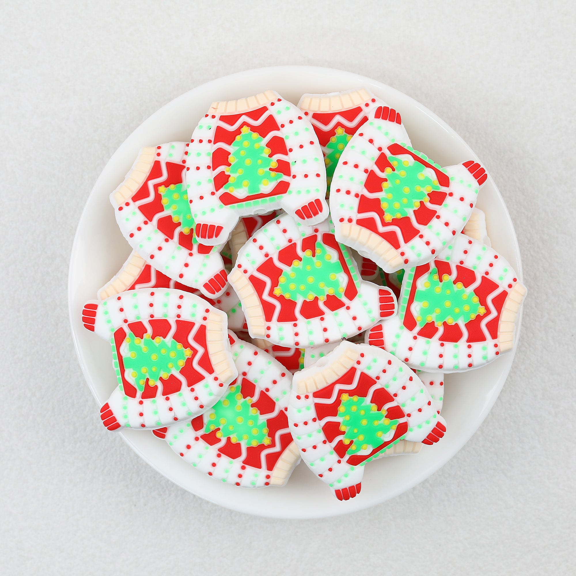 Gingerbread Motif Silicone Focal Beads Wholesale, Christmas Sweater Design Red White Pattern