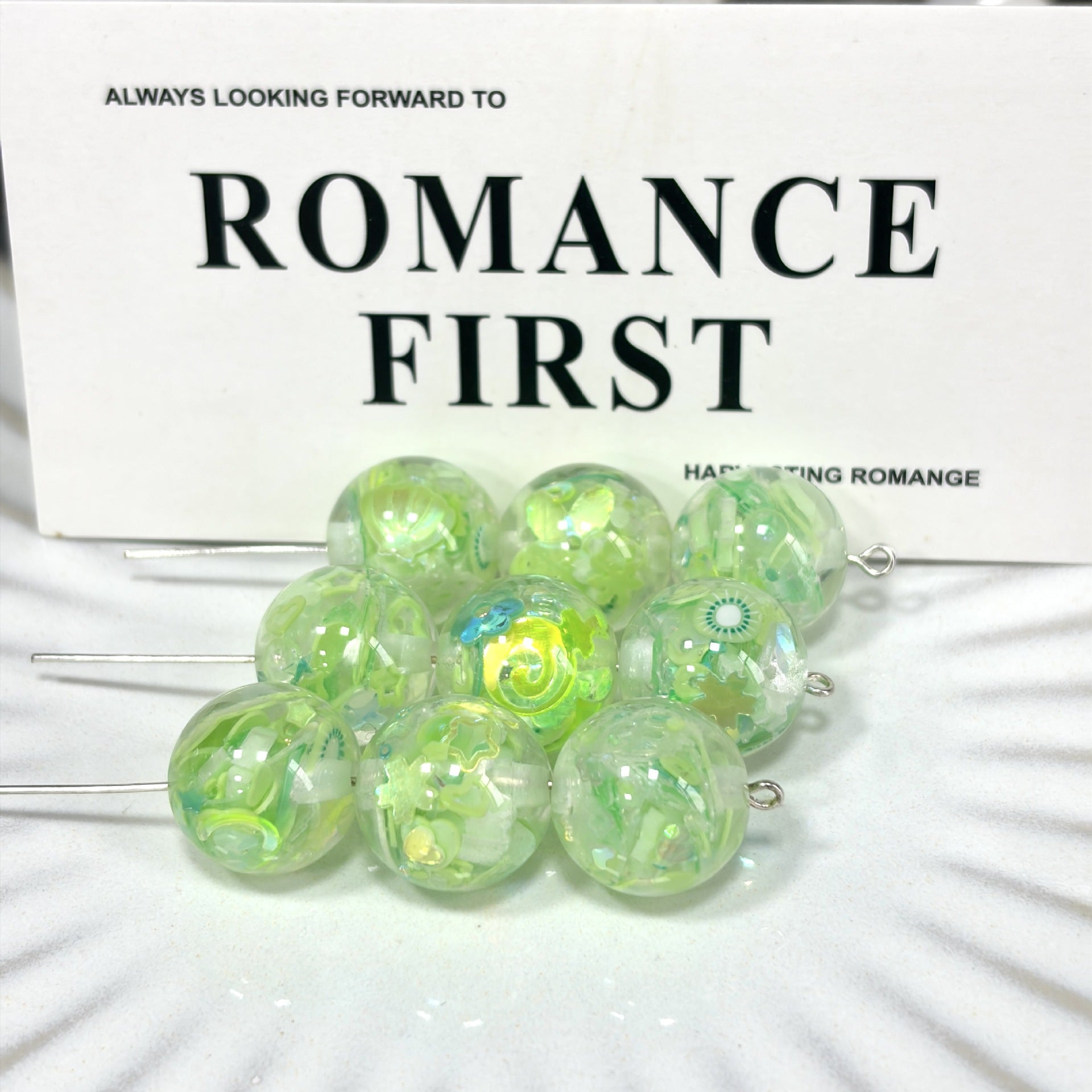 Summer Inspired 16mm Resin Round Beads with Sparkling Sequins 10pcs 11