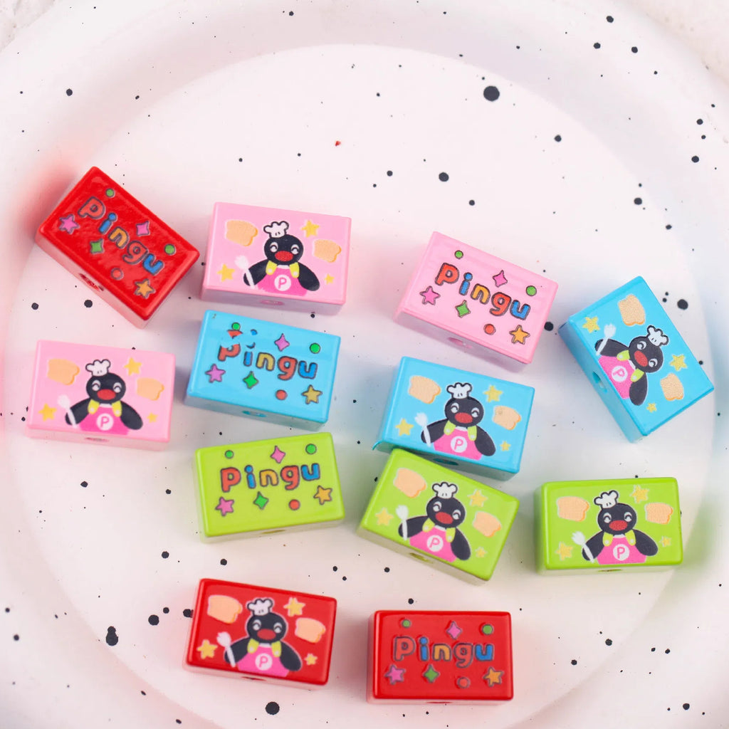 Cartoon Cook Pingu Acrylic Square Beads 20mm Printed 10pcs
