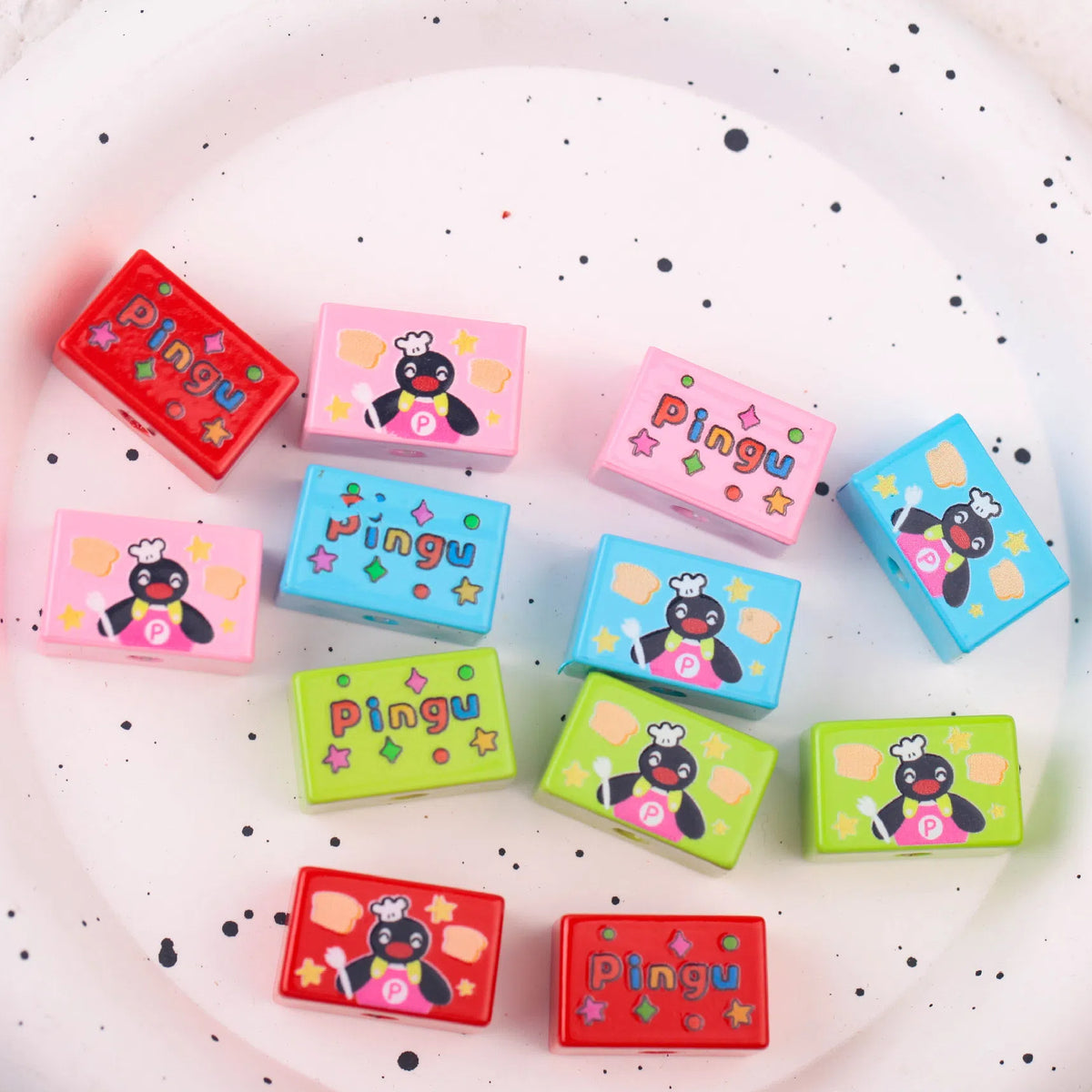 Cartoon Cook Pingu Acrylic Square Beads 20mm Printed 10pcs