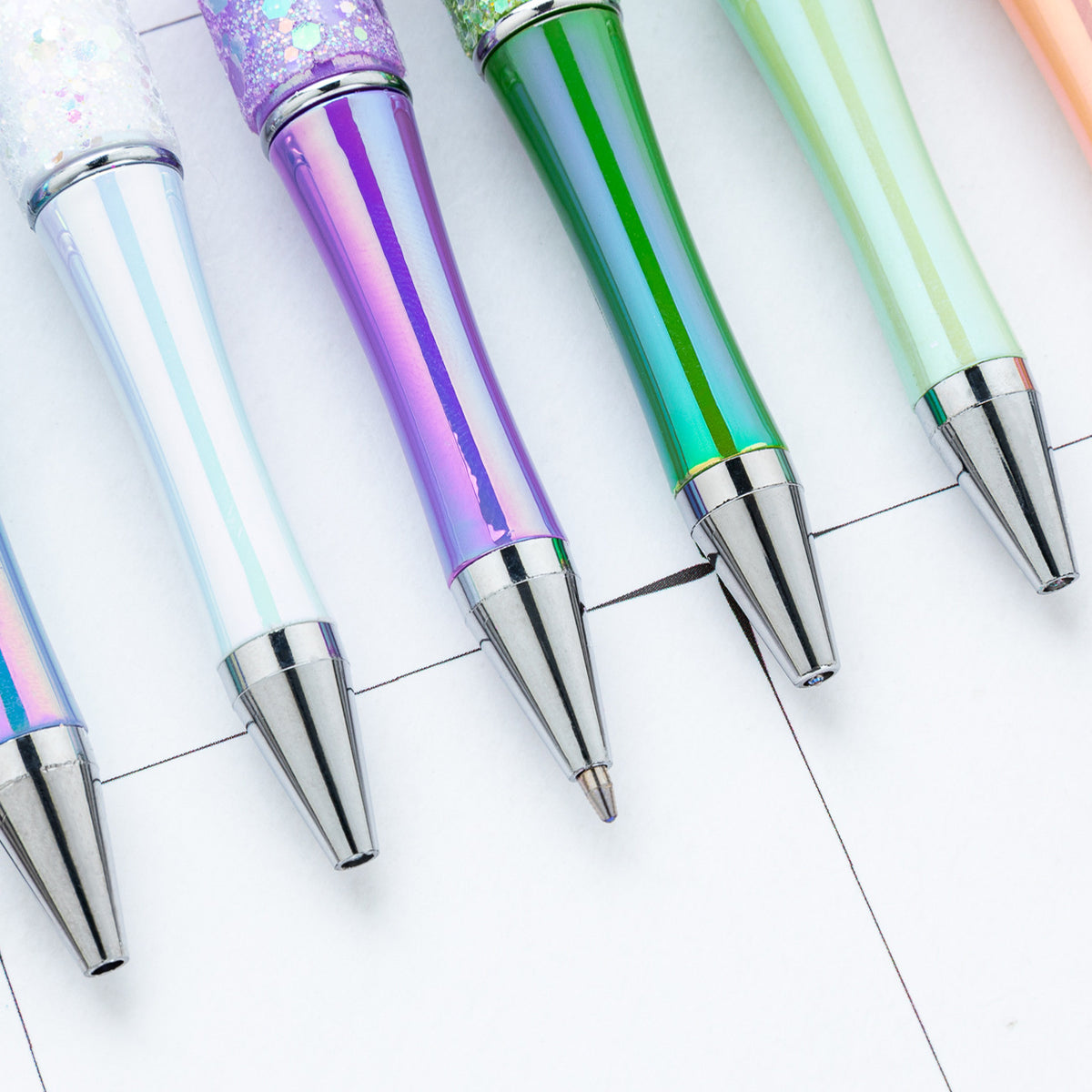 Iridescent Glitter Plastic Beaded Pen Wholesale, UV Gradient Sequin Ballpoint, 15 cm