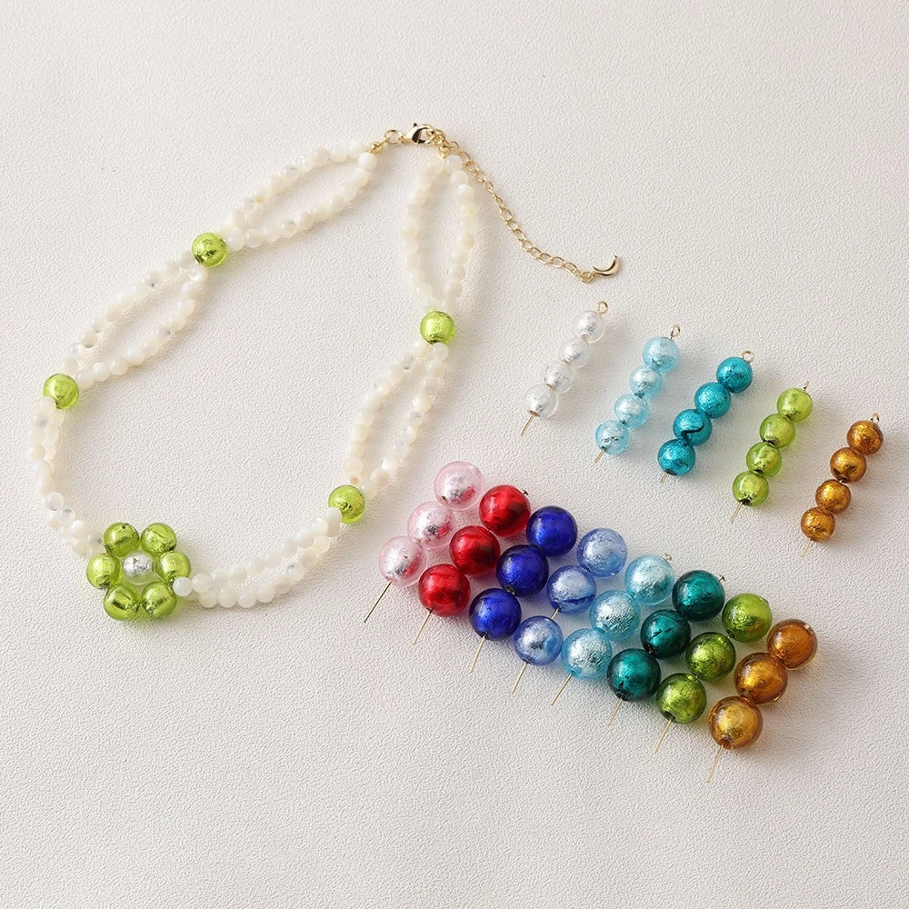 Lampwork Glass Beads Round Wrinkle Silver Foil Filled 8mm 12mm 5pcs 3