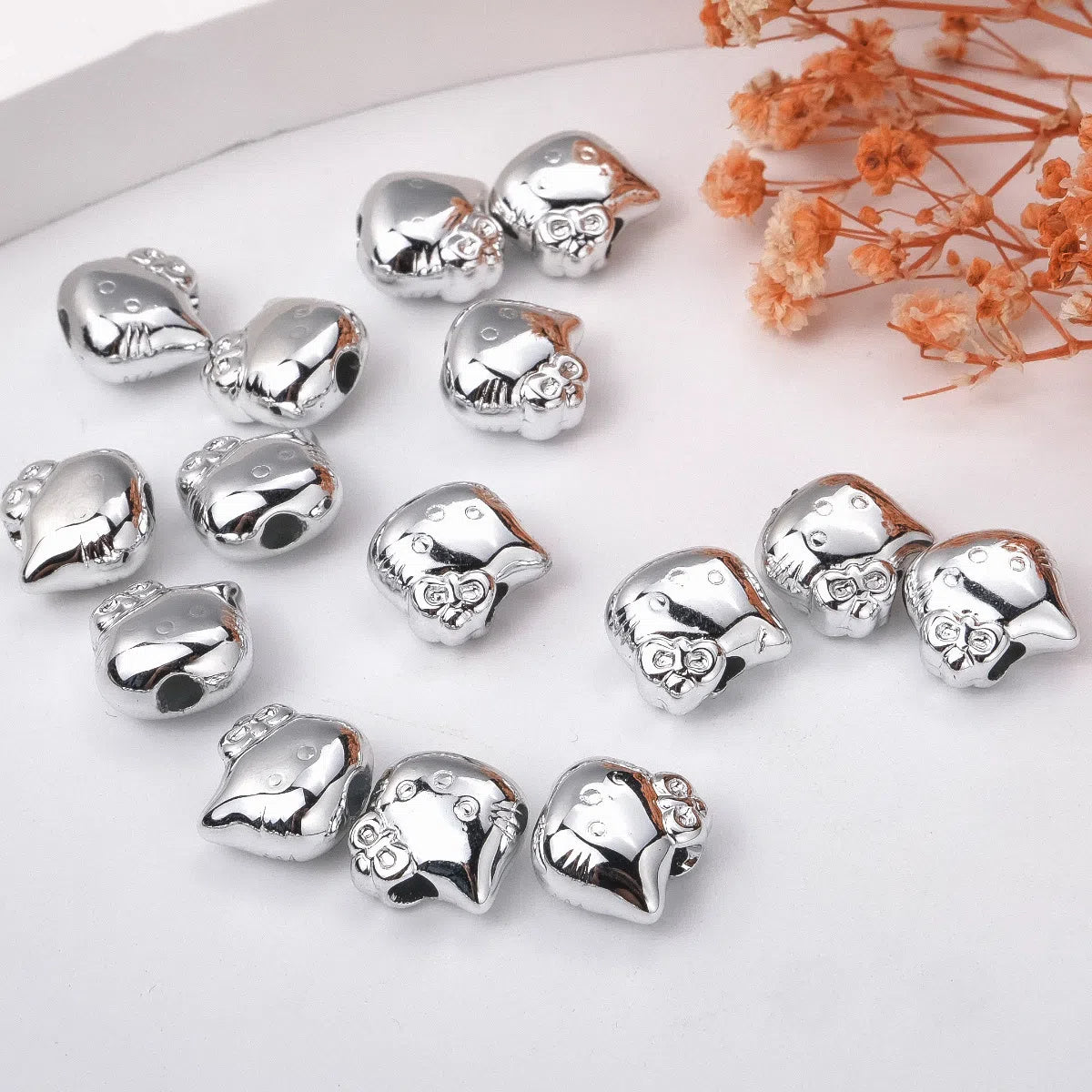 Silver Plating Hello Kitty Acrylic Beads 11mm Tiny 100pcs