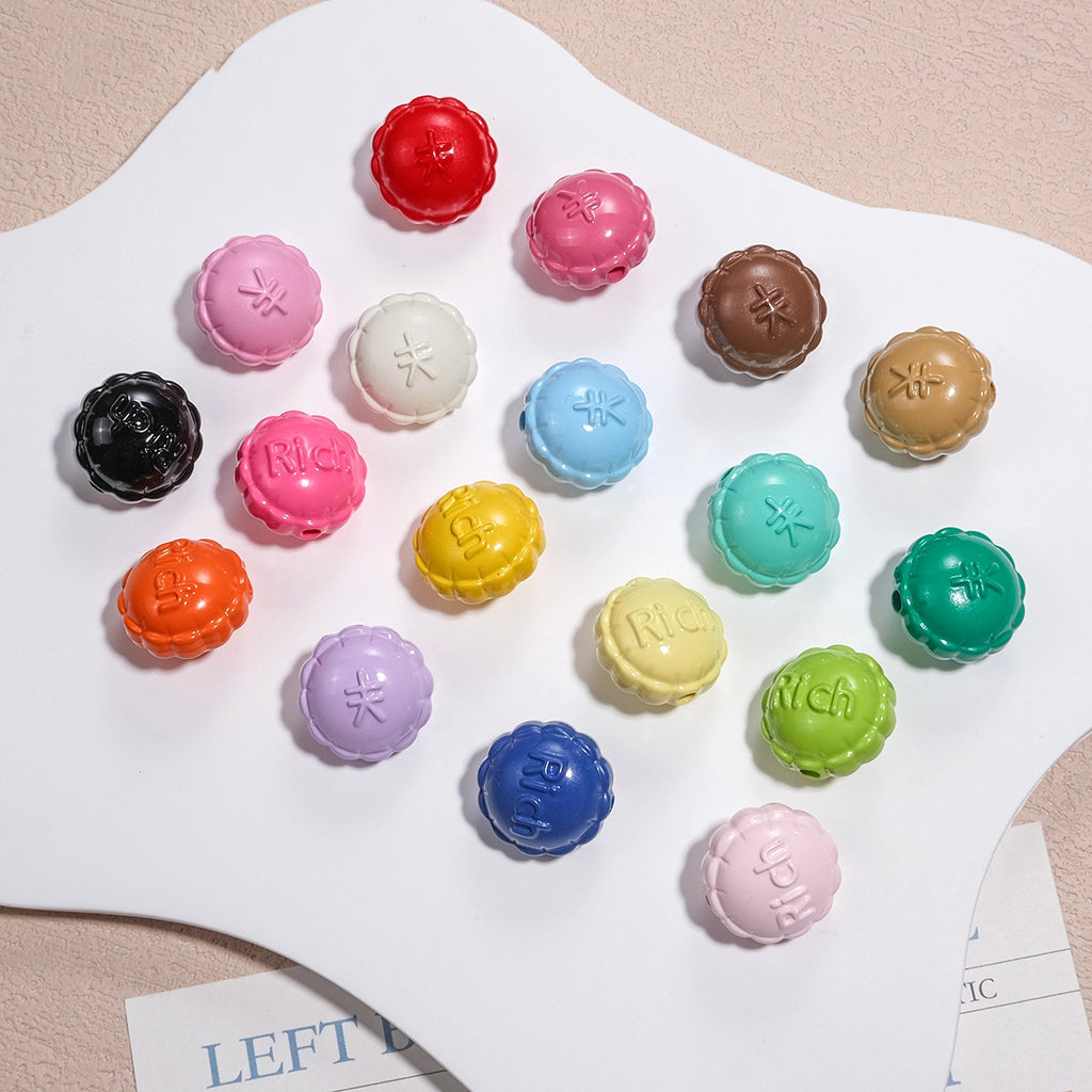 Word Rich Round Acrylic Beads 15mm Glossy Scalloped Edge 50pcs 2
