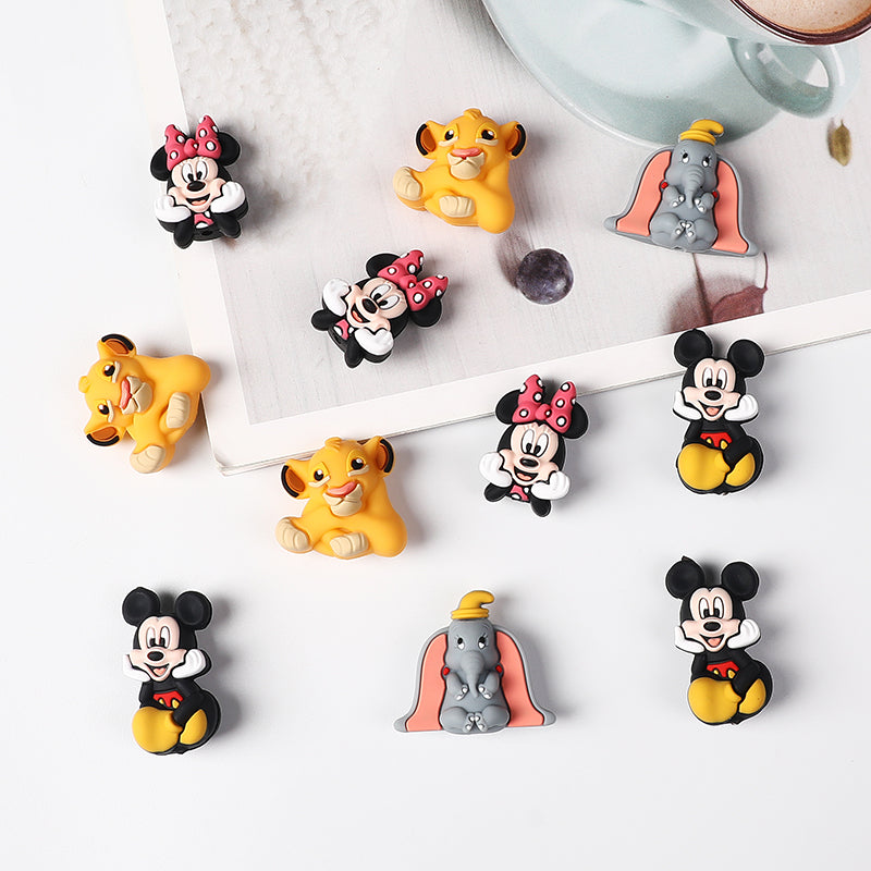 Silicone 3D Focal Beads Disney Mickey Minnie Simba Dumbo Front Facing 20pcs 3