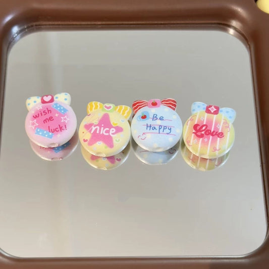 Round Bow Acrylic Beads 20mm Pastel Colors Uplifting Words 10pcs