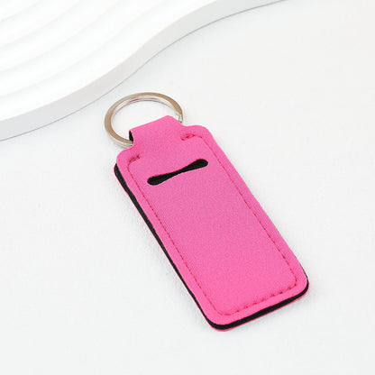 Neoprene Sublimation Lip Balm Chapstick Holder Keychain Solid Color - Rose red