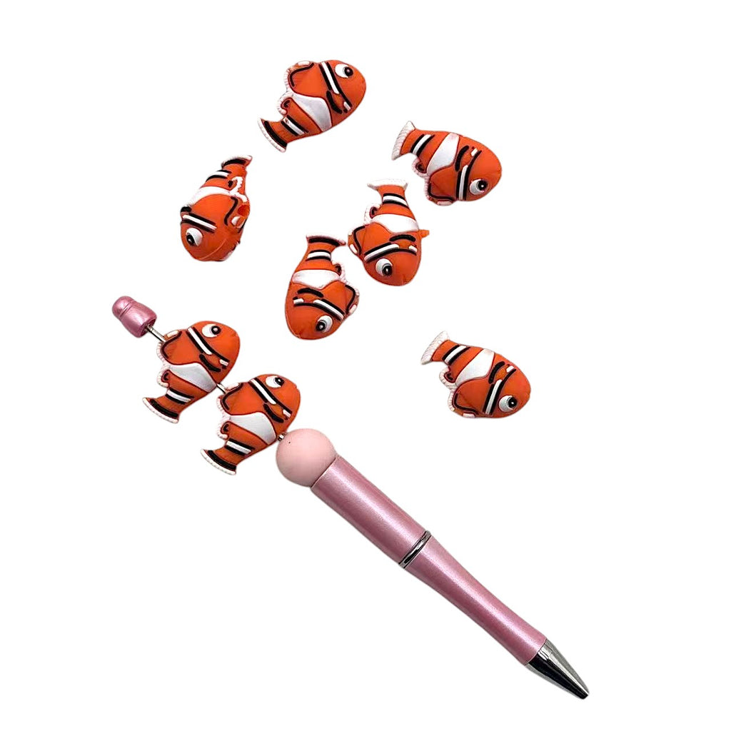 Silicone 3D Focal Beads Fish Orange Clownfish Side Profile 20pcs 3