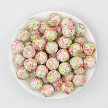 Colorful Floral Pattern 15mm Round Silicone Beads 50pcs 9