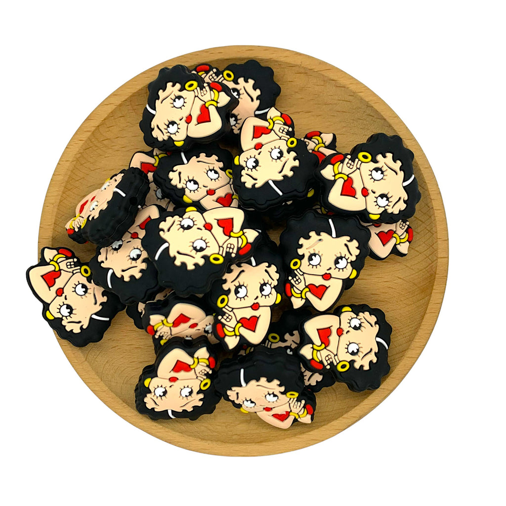 Silicone Focal Beads Betty Boop Iconic Face Red Heart 20pcs 2