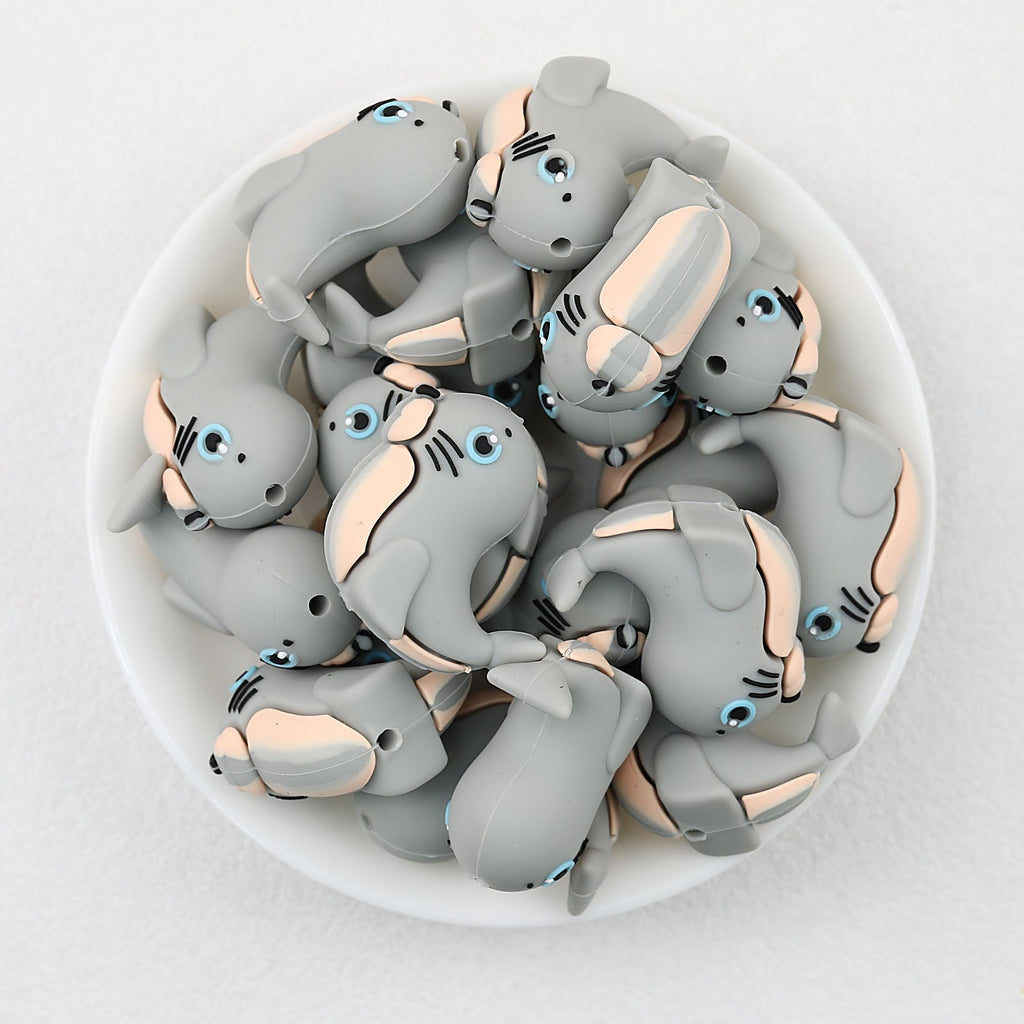 Gray Seal 3D Silicone Focal Beads Cute Seal Shaped 20pcs
