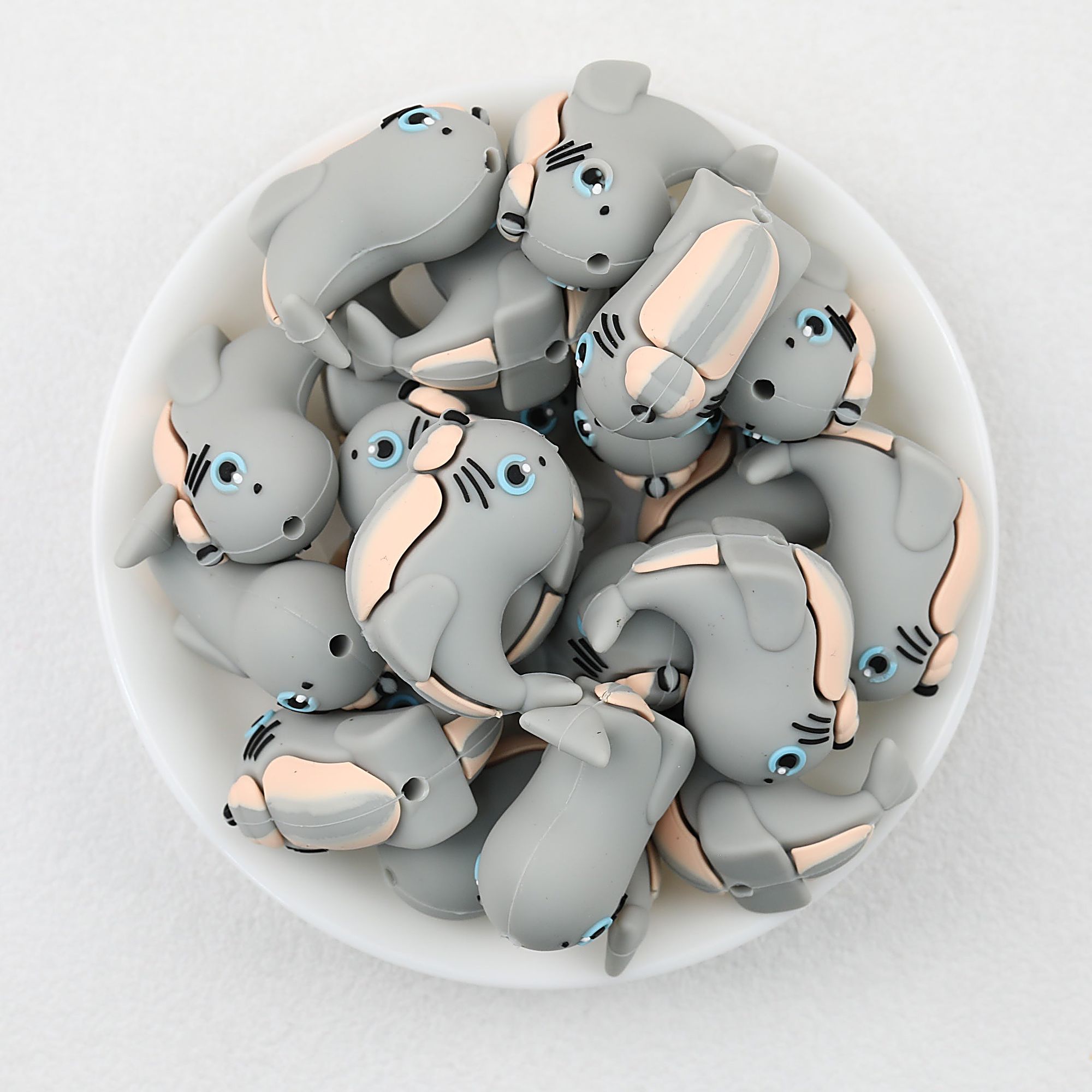 Gray Seal 3D Silicone Focal Beads Cute Seal Shaped 20pcs