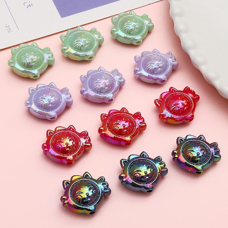 Painted Cat Fish Acrylic Beads 26x22mm Glossy Iridescent 8pcs