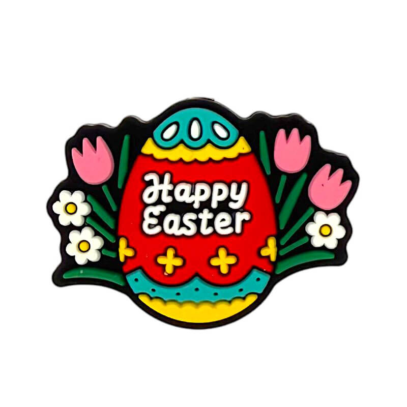 Silicone Focal Beads Easter Egg Flower with Happy Easter Text