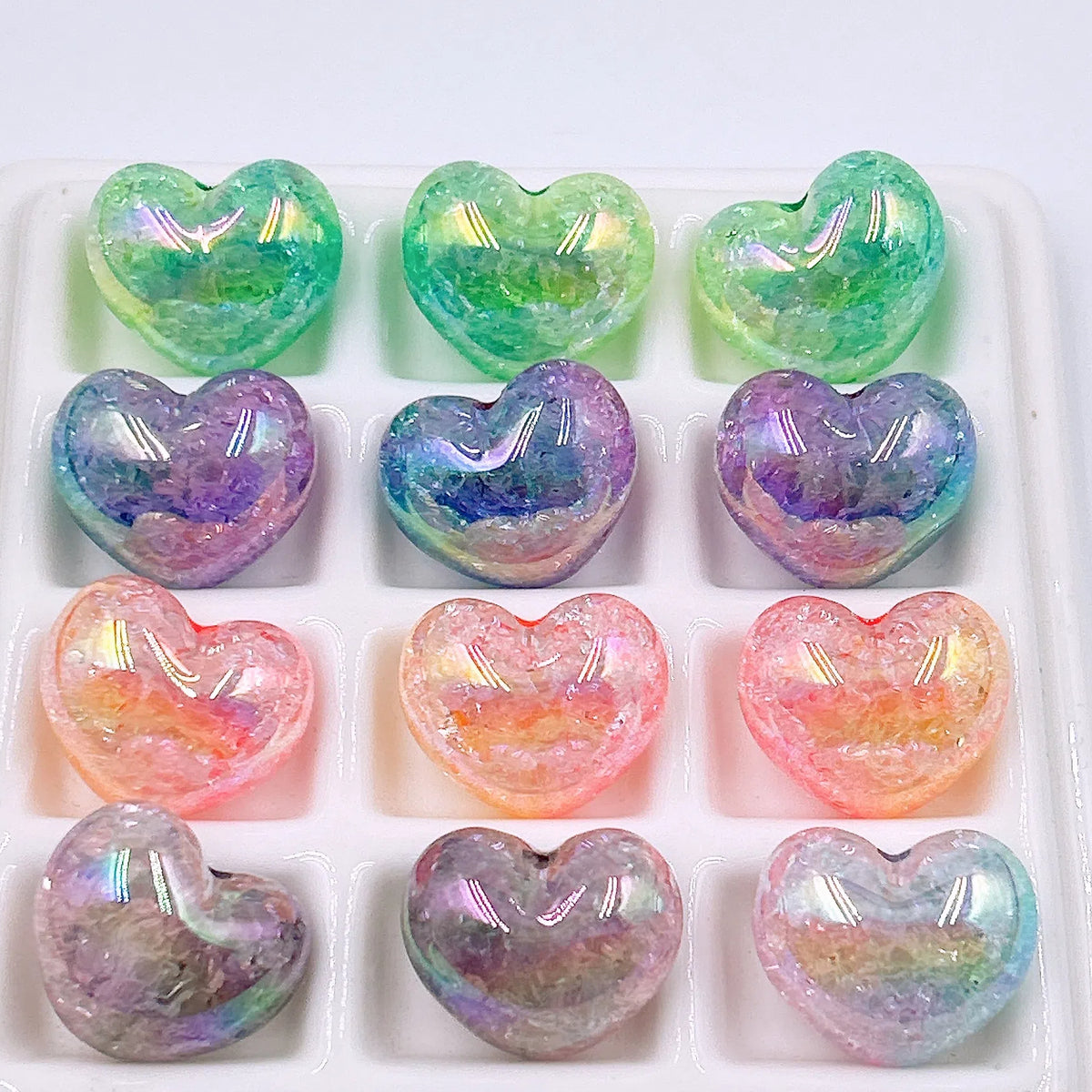 Gradient Heart Acrylic Beads 22mm Dual Color Crackle 50pcs 2