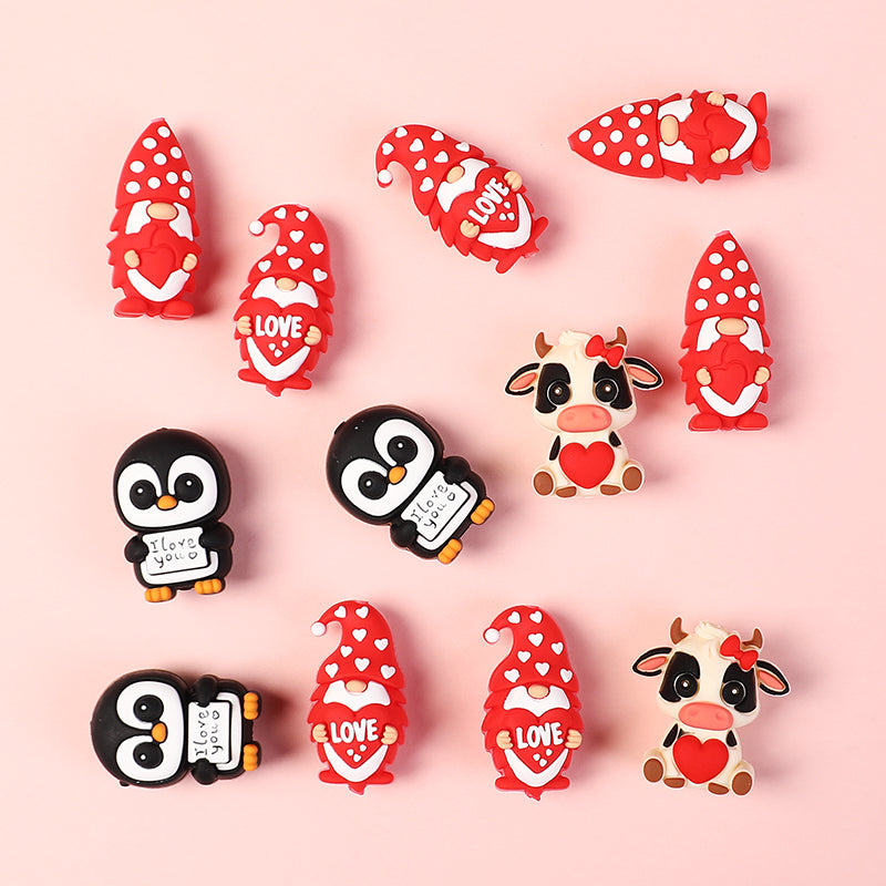 Silicone 3D Focal Beads Valentine Animal Love Holding Heart 20pcs 3