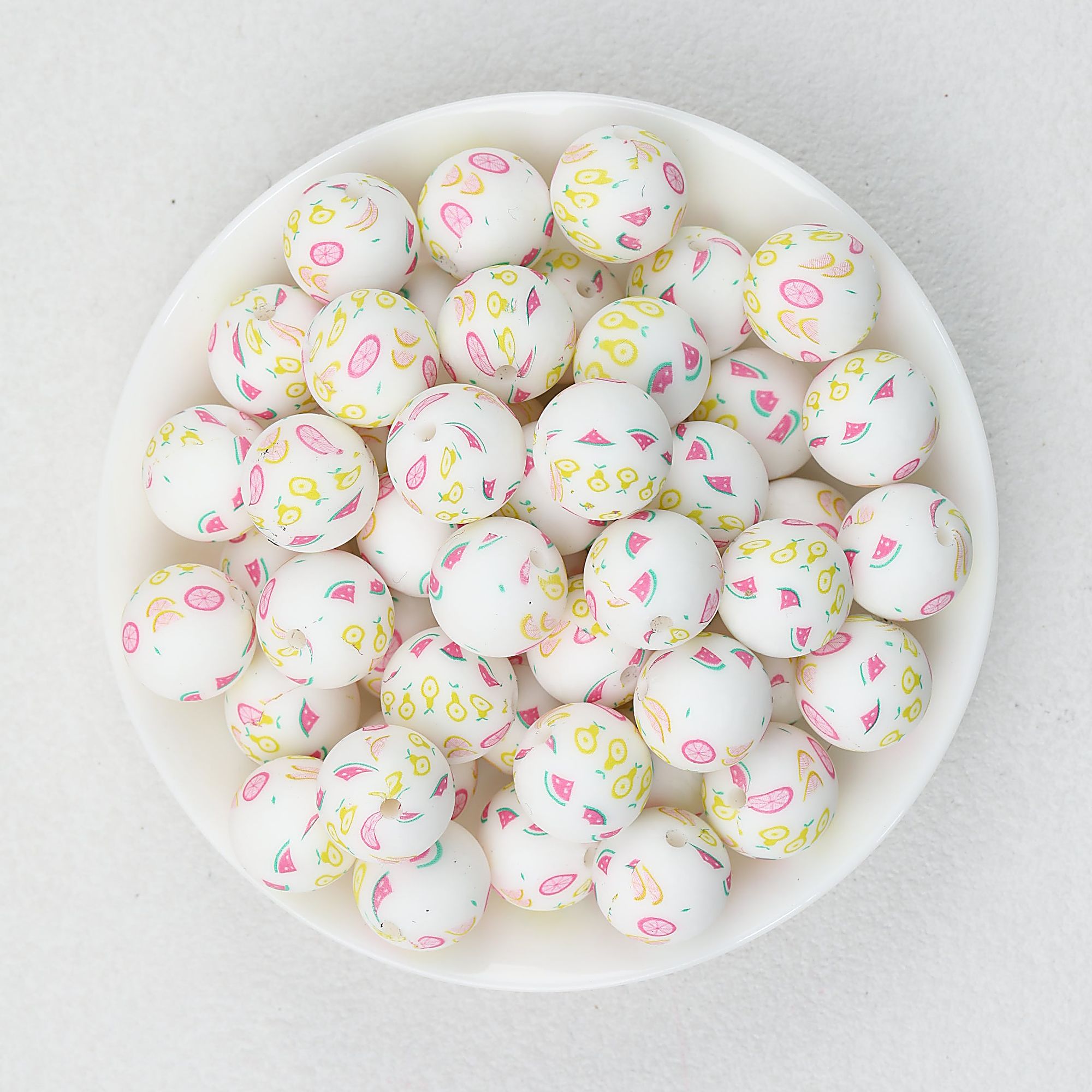 15mm Fruit Pattern Printed Silicone Round Beads 50pcs - Fruit Mix