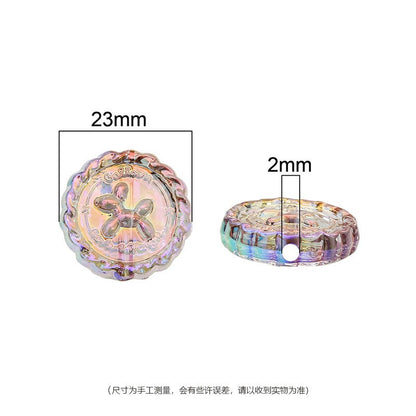 Flat Round Acrylic Beads 23mm Iridescent Puppy Wreath Design 8pcs 3