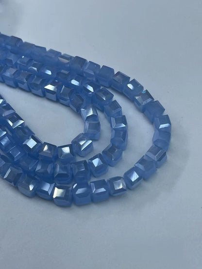 Electroplated Square Glass Beads 6mm Colorful Reflective 96pcs 28