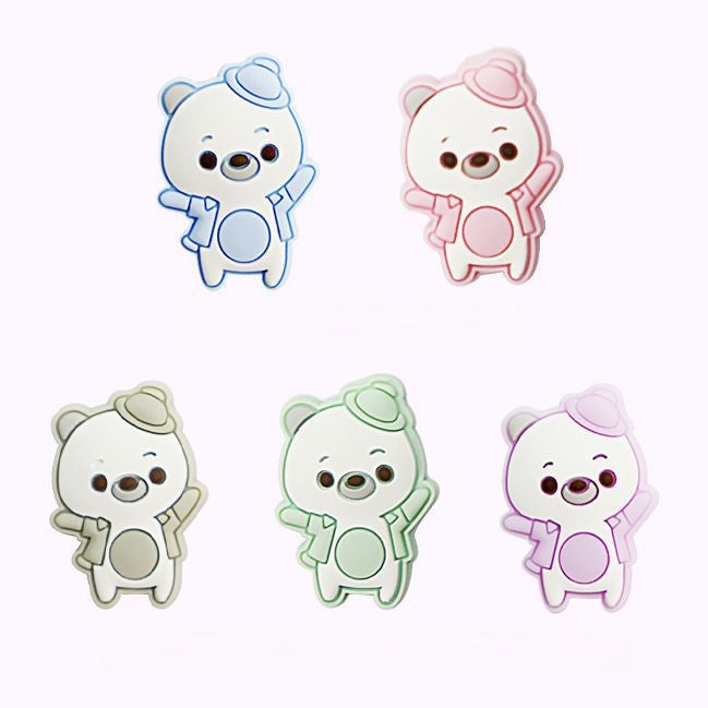 Silicone Focal Beads Dancing Bears Wearing Tilted Hat 20pcs