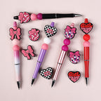 Silicone Focal Beads Pink Theme Heart Bow Disco Ball 20pcs 5