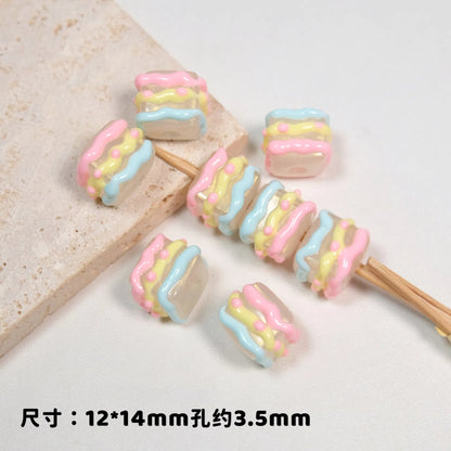 Hand Painted Square Acrylic Beads 12-14mm Colorful Enamel 10pcs 4