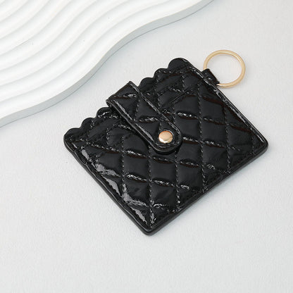 PU Card Holder Keychain Multi Patterned - D4 Rhombus black