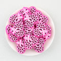 Pink Heart Leopard Print Ribbon Silicone Focal Beads 20pcs  2