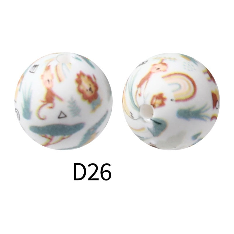 50Pcs 15mm Colored pattern printed silicone beads 28