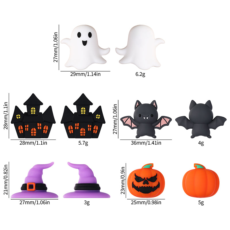 Silicone 3D Focal Beads Halloween Pumpkins Grimace Faces 20pcs 10