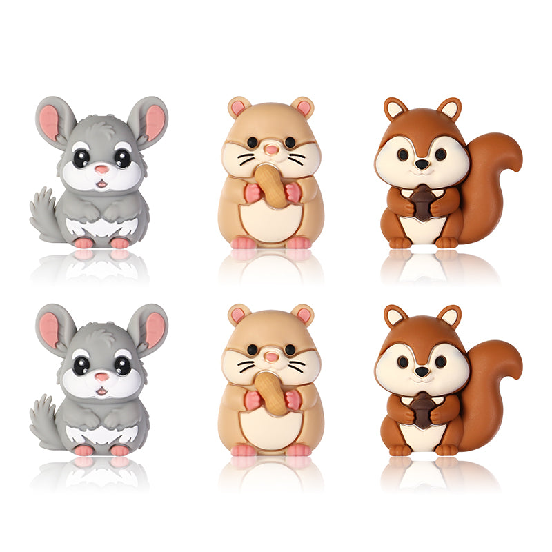 3D Cute Rodent Silicone Focal Beads Hamster Chinchilla Squirrel 20pcs 8