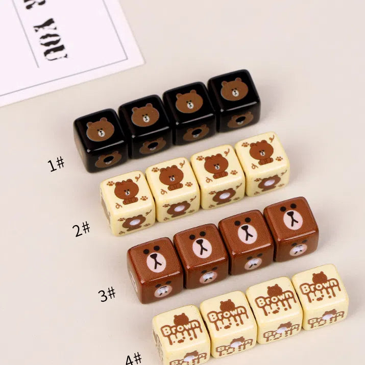 Printed Square Acrylic Beads 15mm Brown Bear Series 10pcs 5