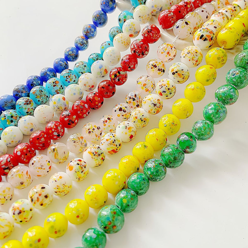 Lampwork Glass Beads Round 10mm Handmade Colorful Confetti 5pcs