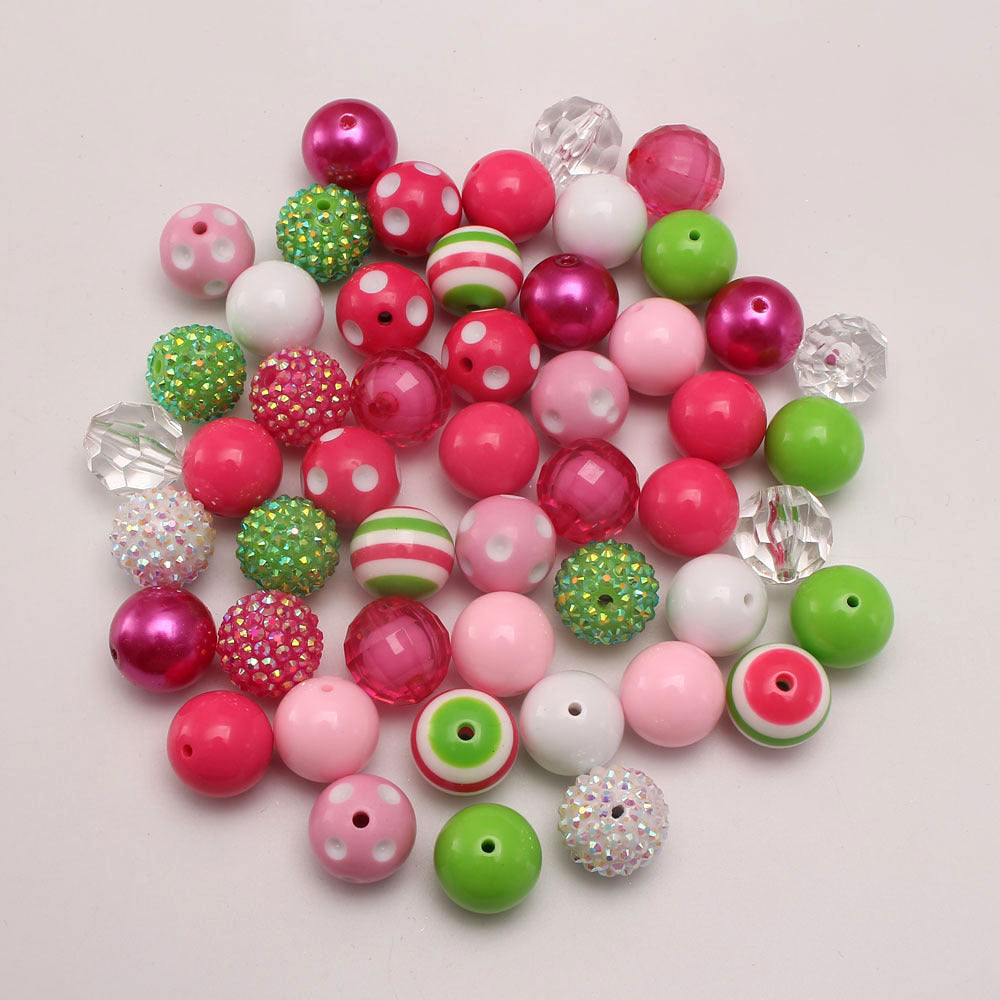 Bubblegum Beads 20mm Green Pink White Rhinestone Chunky Mix 50pcs 4