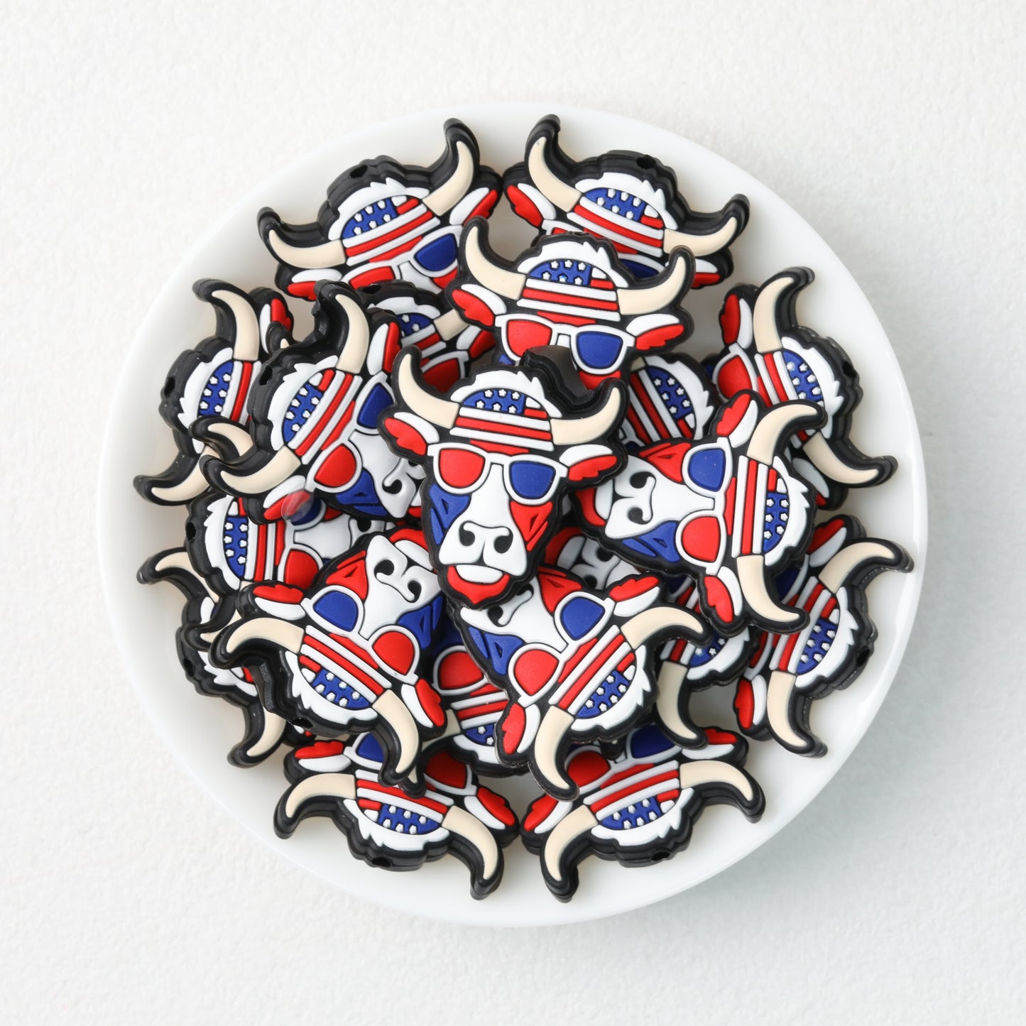 USA Independence Day Bull Head Silicone Focal Beads Red Blue 20pcs