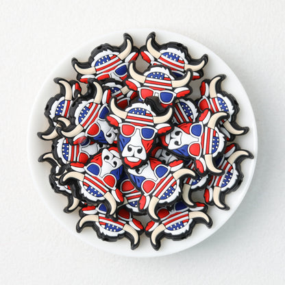USA Independence Day Bull Head Silicone Focal Beads Red Blue 20pcs