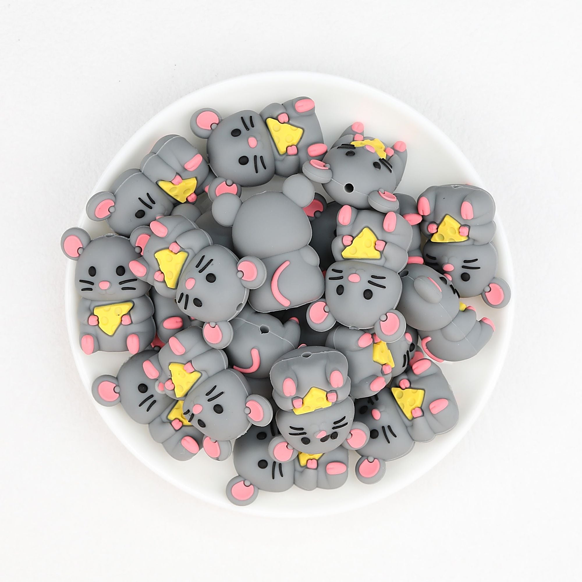 3D Gray Mouse Silicone Focal Beads Cute Animal Design 20pcs