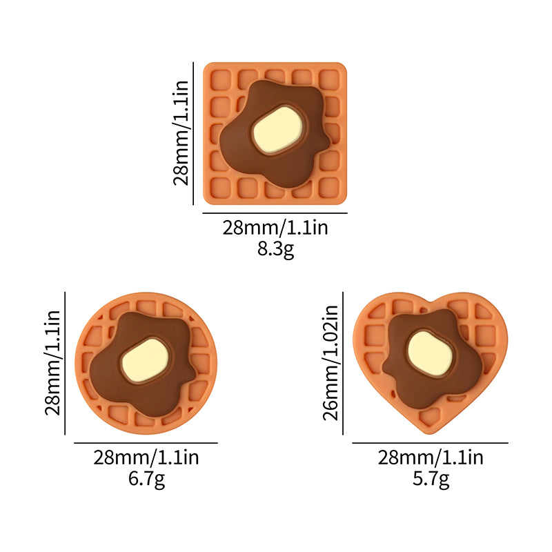 Silicone Focal Beads Vanilla Flavored Waffles Round and Heart Shapes 20pcs 6