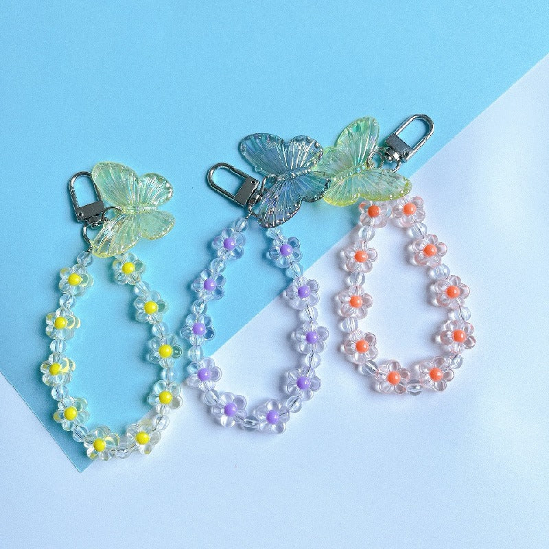 Acrylic Flower Laser Butterfly Beaded Keychain Translucent Colorful 2