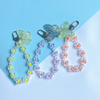 Acrylic Flower Laser Butterfly Beaded Keychain Translucent Colorful 2
