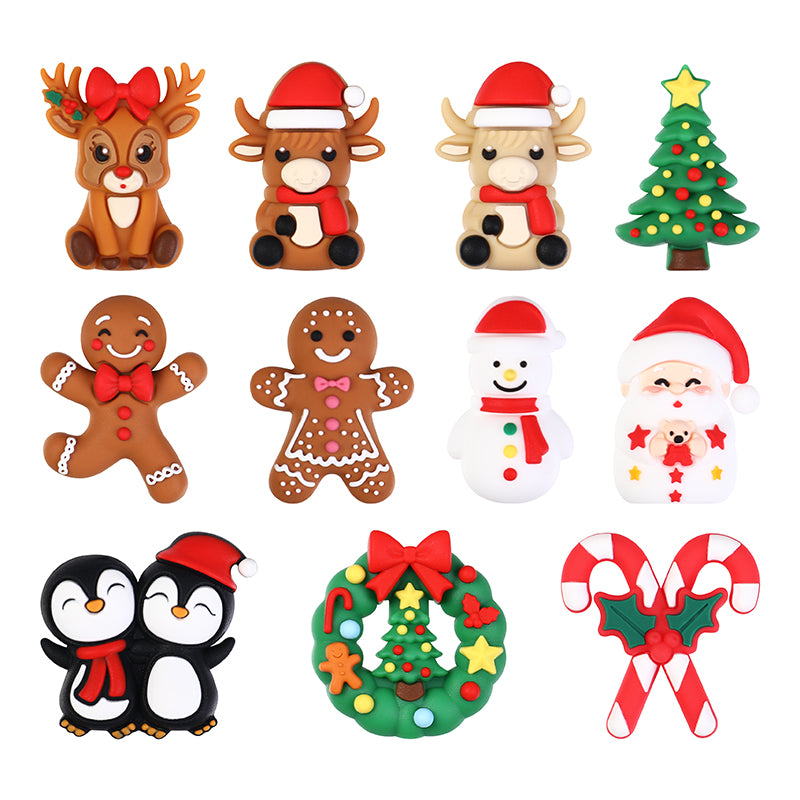 3D Christmas Silicone Focal Beads Holiday Characters Assortment 20pcs 9