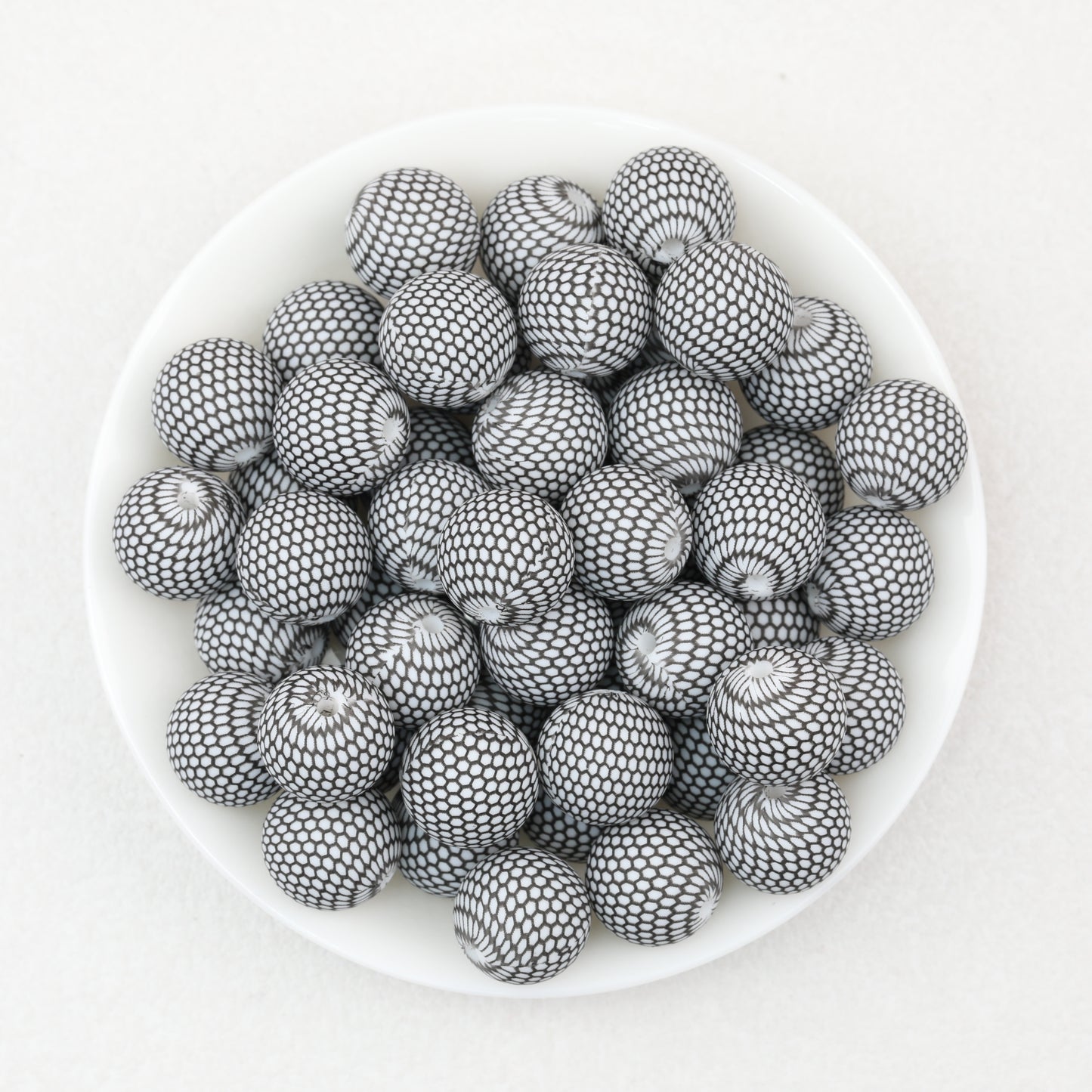 15mm Black and White Printed Round Silicone Beads 50pcs 6