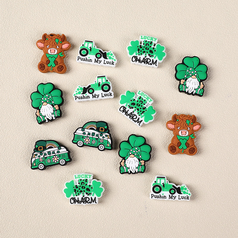 Silicone Focal Beads Saint Patrick Day Clover Lucky Charm 10pcs 6