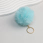 Pom Pom Keychain Plush Violet Faux Fur Ball Gold Ring 8cm - Green-Blue