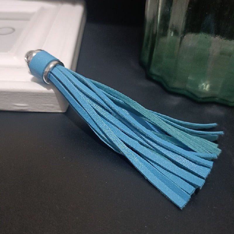 Silver PU Leather Tassel Keychain Metallic 9cm Length 12