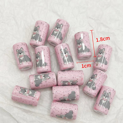Spring Acrylic Tube Beads 18mm Cute Puppy Printed Glossy 10pcs 6