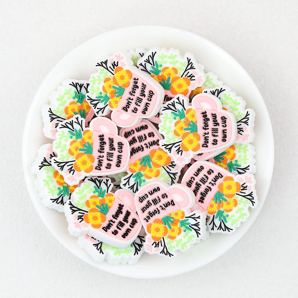 Pink Cup Flower Silicone Focal Beads 20pcs