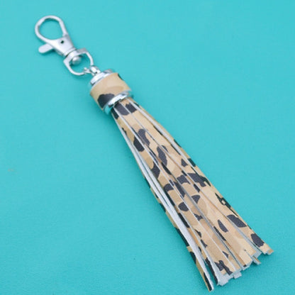 PU Leather Tassel Keychain 9cm Strips Silver Lobster Clasp 35